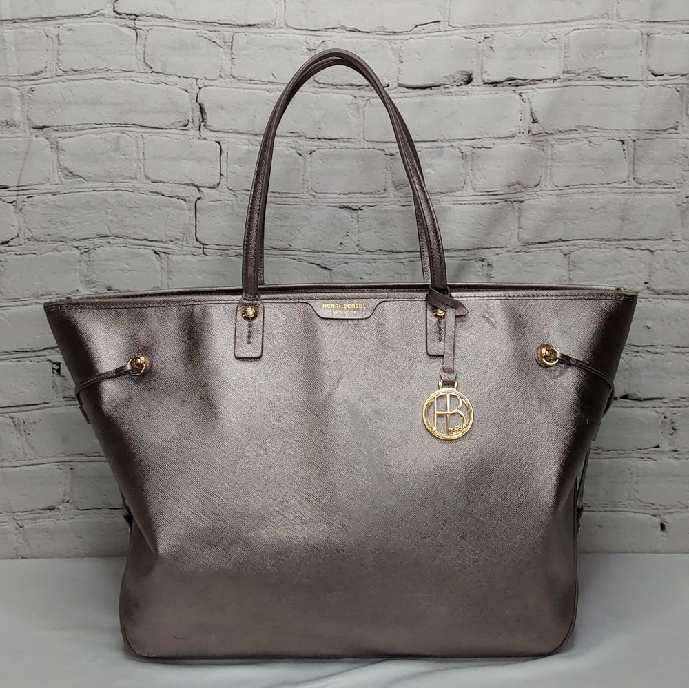 HENRI BENDEL LARGE 'METALLIC' LEATHER TOTE BAG STUDDED SIDES